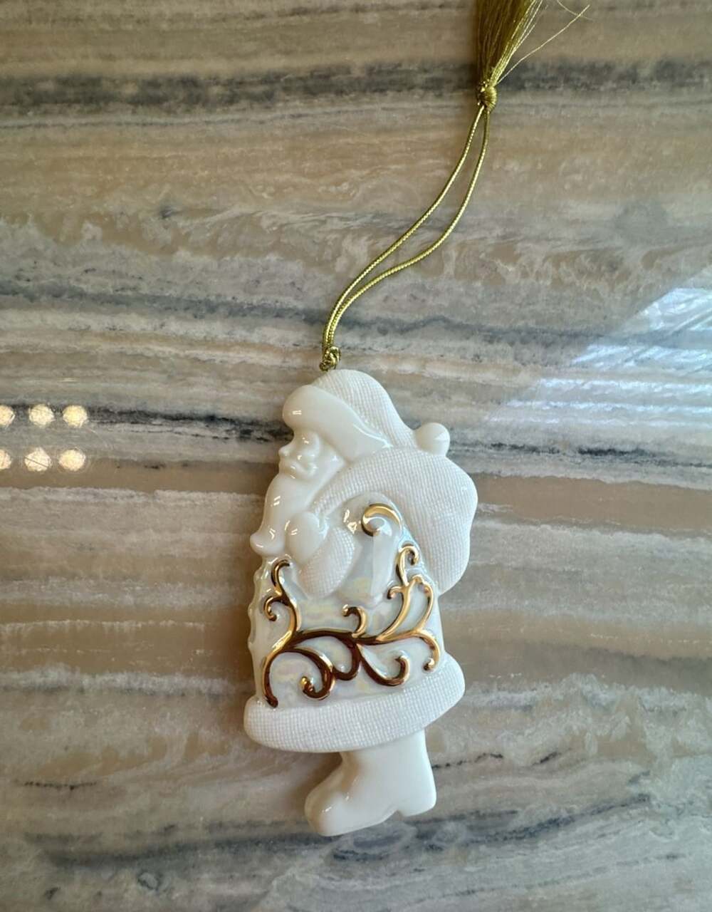 Lenox Golden Scroll Santa Christmas Ornament Gold Accents Porcelain